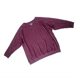 Torrid SUPER SOFT PLUSH Raglan Sweatshirt Size 5 Lace Sleeve Heathered Plum.